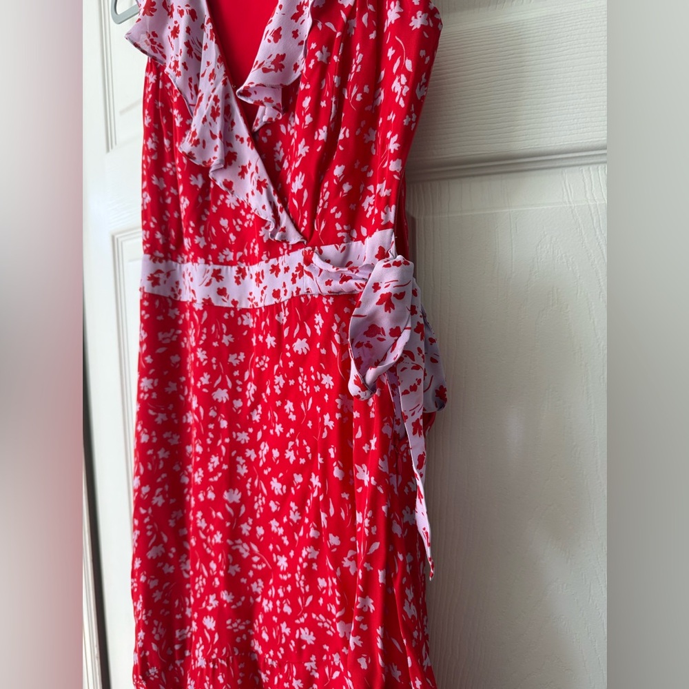 Parker Jennifer Combo faux-wrap dress in a red and lilac floral print size 0 - Picture 8 of 11